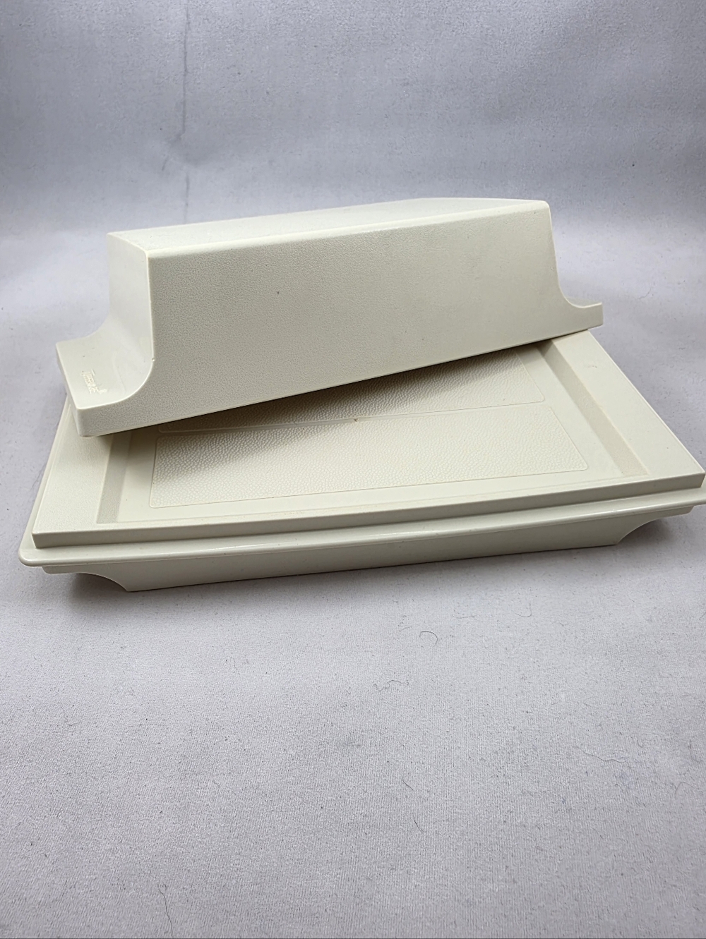 Vintage Tupperware Double Butter Dish Almond Plastic